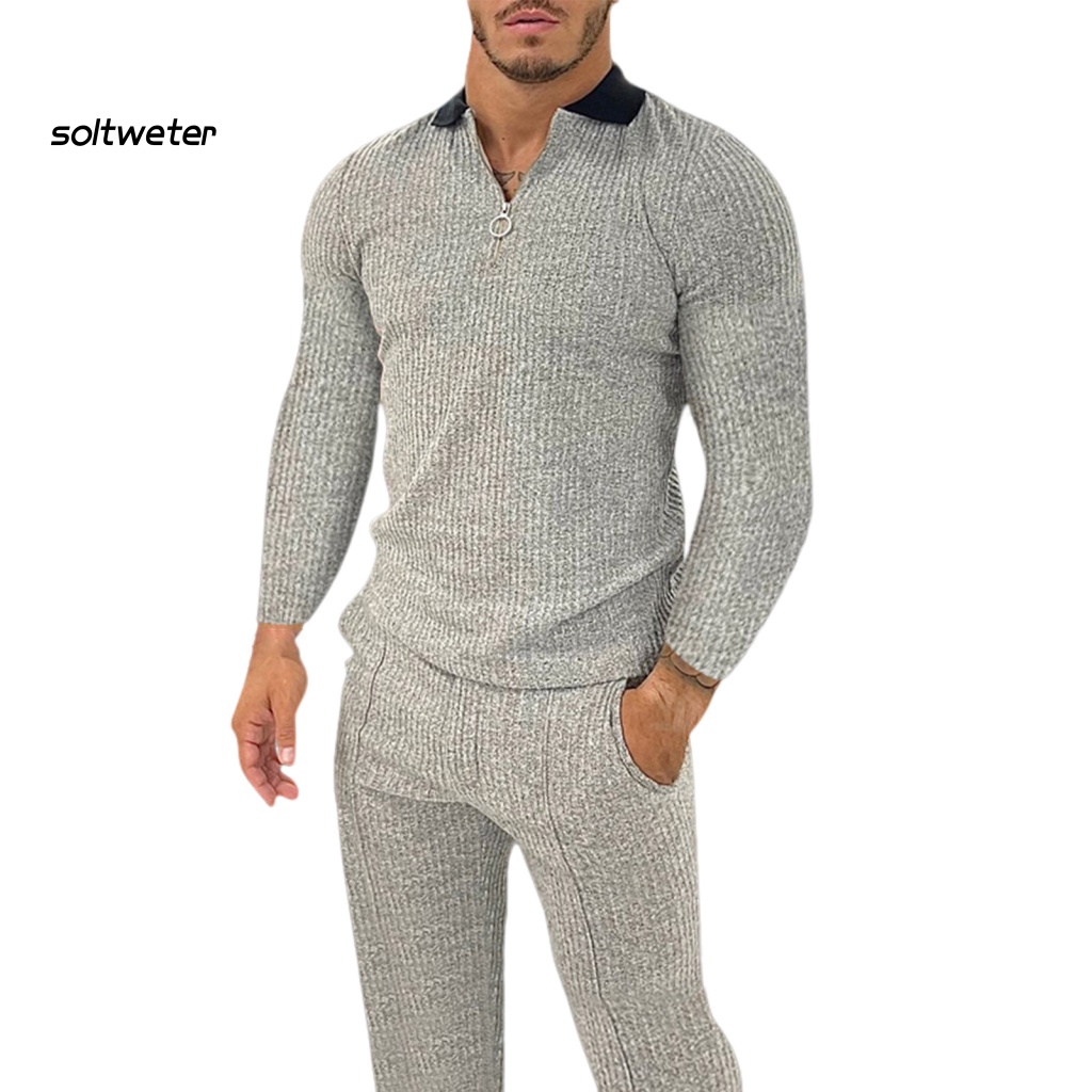 Bộ 2 Món Áo Cổ Bẻ + Quần Dài Lưng Thun Màu Sắc Thời Trang Mùa Thu Cho Nam