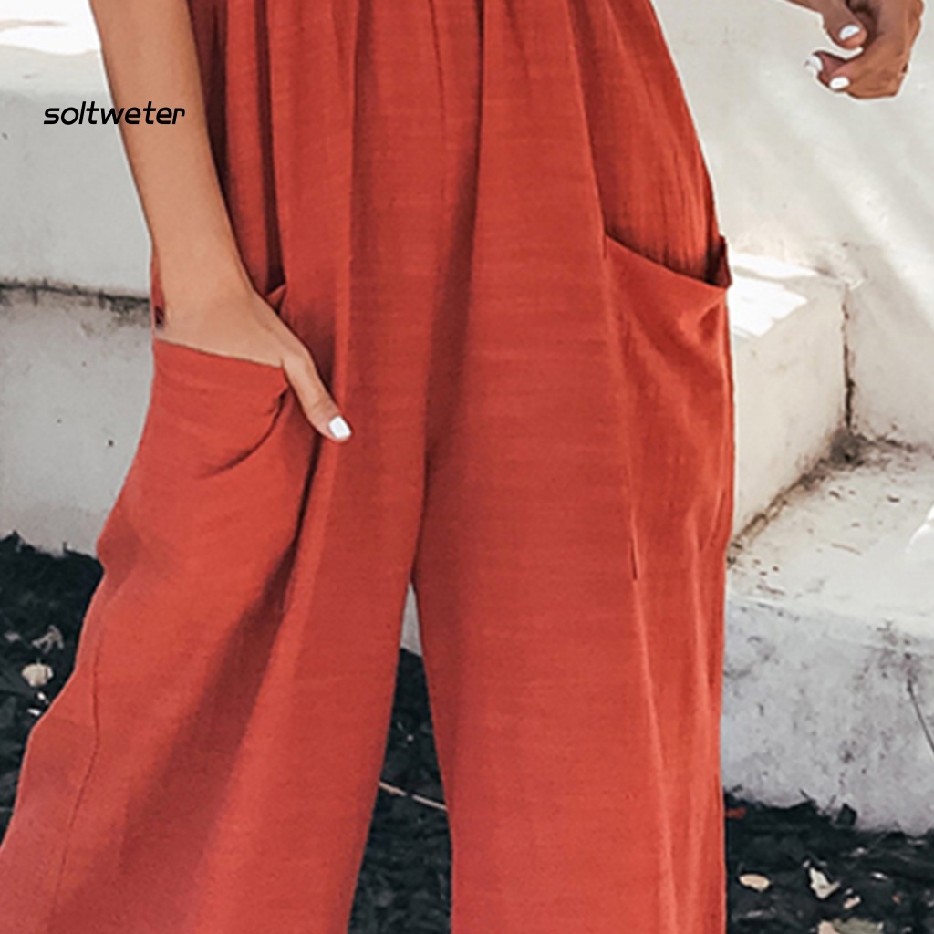 Bộ Áo Liền Quần Hai Dây Ống Rộng Thời Trang Mùa Hè Cho Nữ