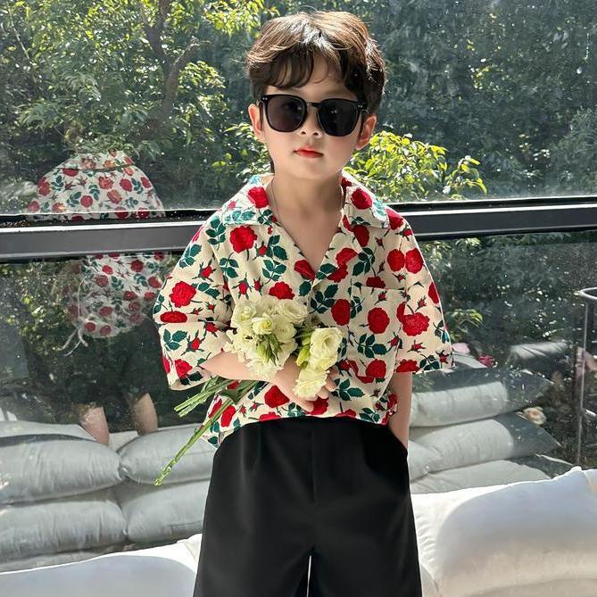 Áo Sơ Mi Tay Ngắn Dáng Rộng In Họa Tiết Hoa Phong Cách Đường Phố Thời Trang Mùa Hè Mới Cho Bé Trai