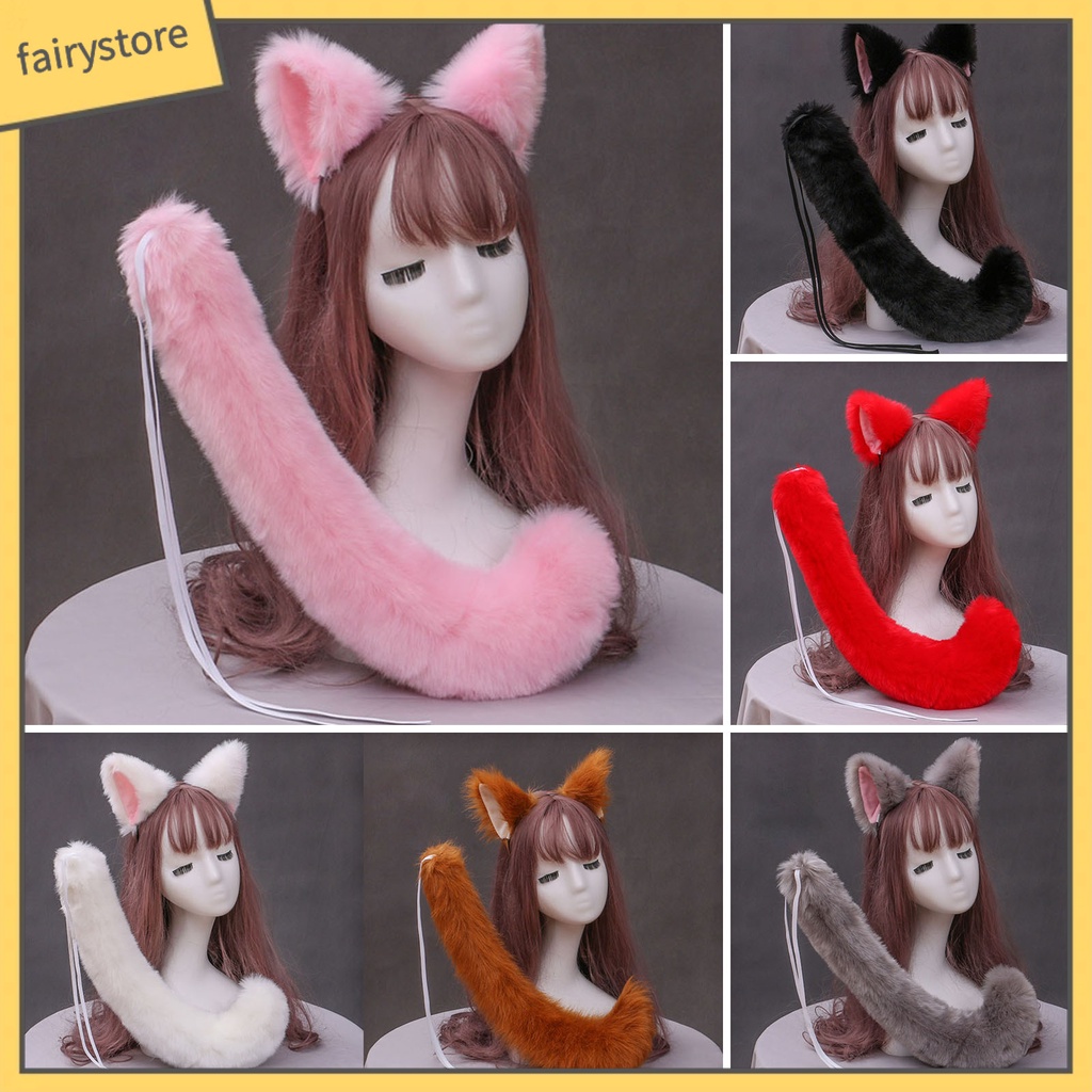 Set 2 Băng Đô Bông Màu Trơn Kèm Dây Đeo Tai Dùng Hóa Trang Lolita