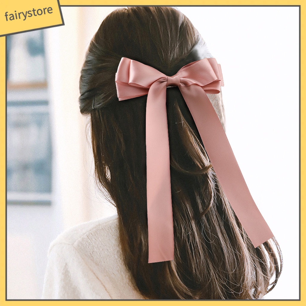 Kẹp Tóc Hình Nơ Màu Trơn Phong Cách Dành Cho Nữ