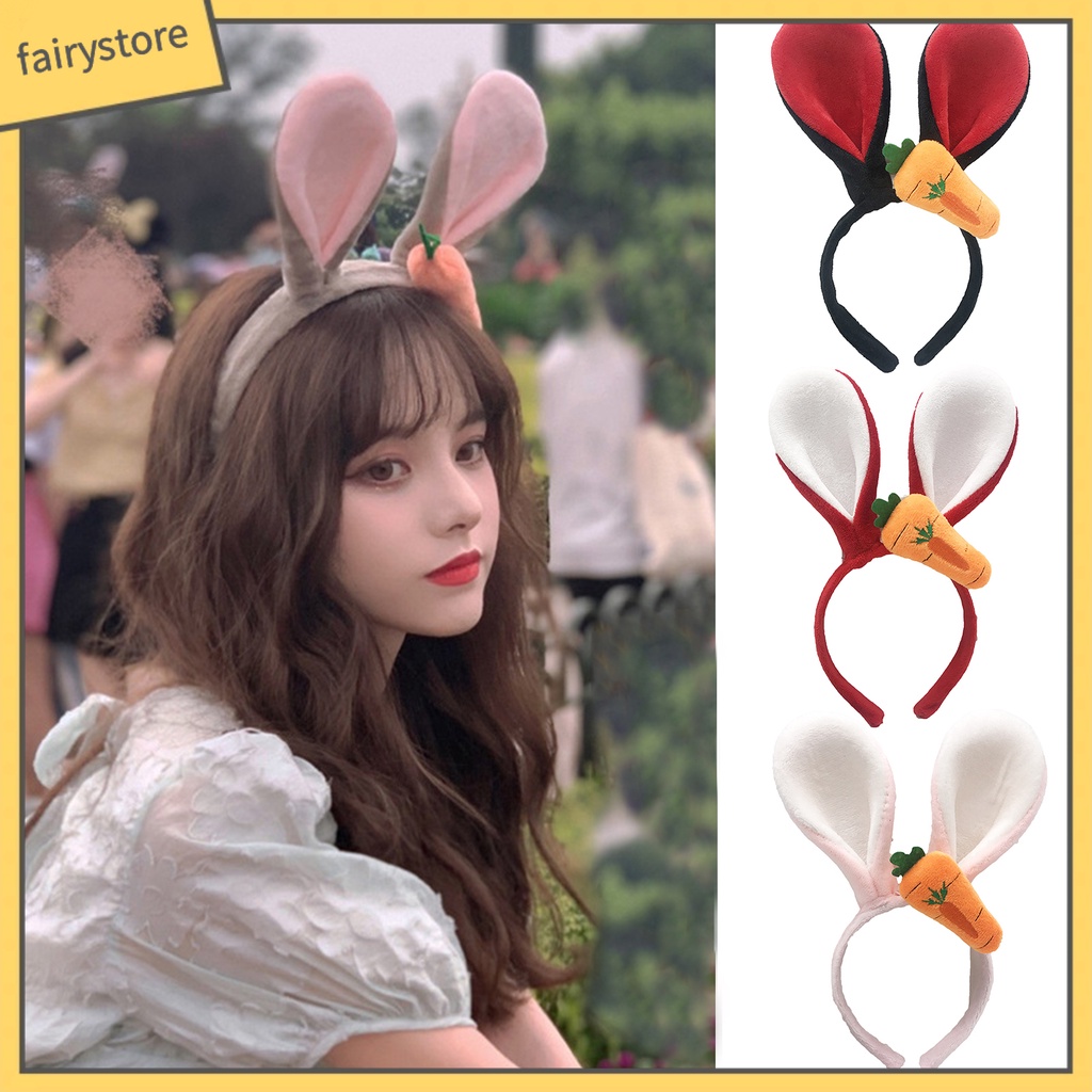 Băng Đô Cài Tóc Tai Thỏ Nhồi Bông Hoạt Hình Co Giãn Vui Nhộn