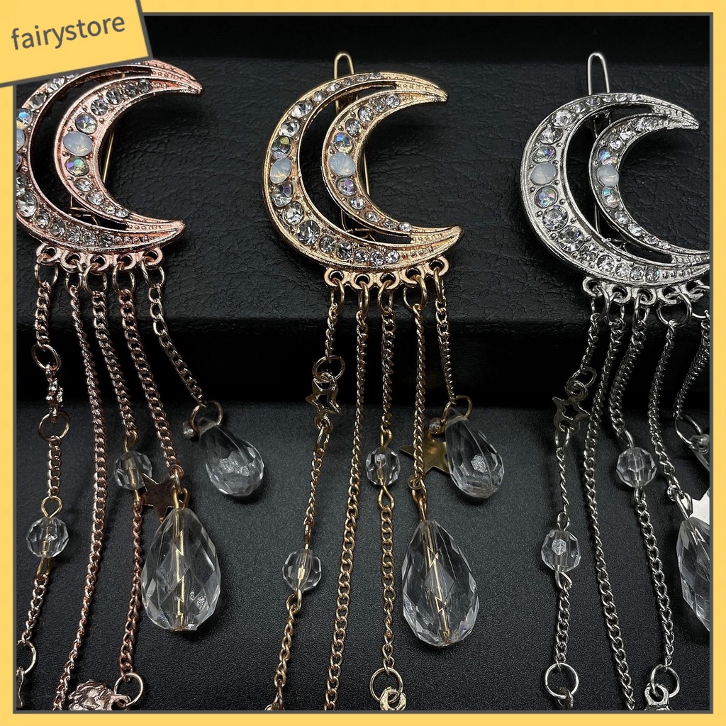 Kẹp Tóc Hình Trăng Sao Đính Đá Phối Tua Rua Thời Trang Cho Nữ