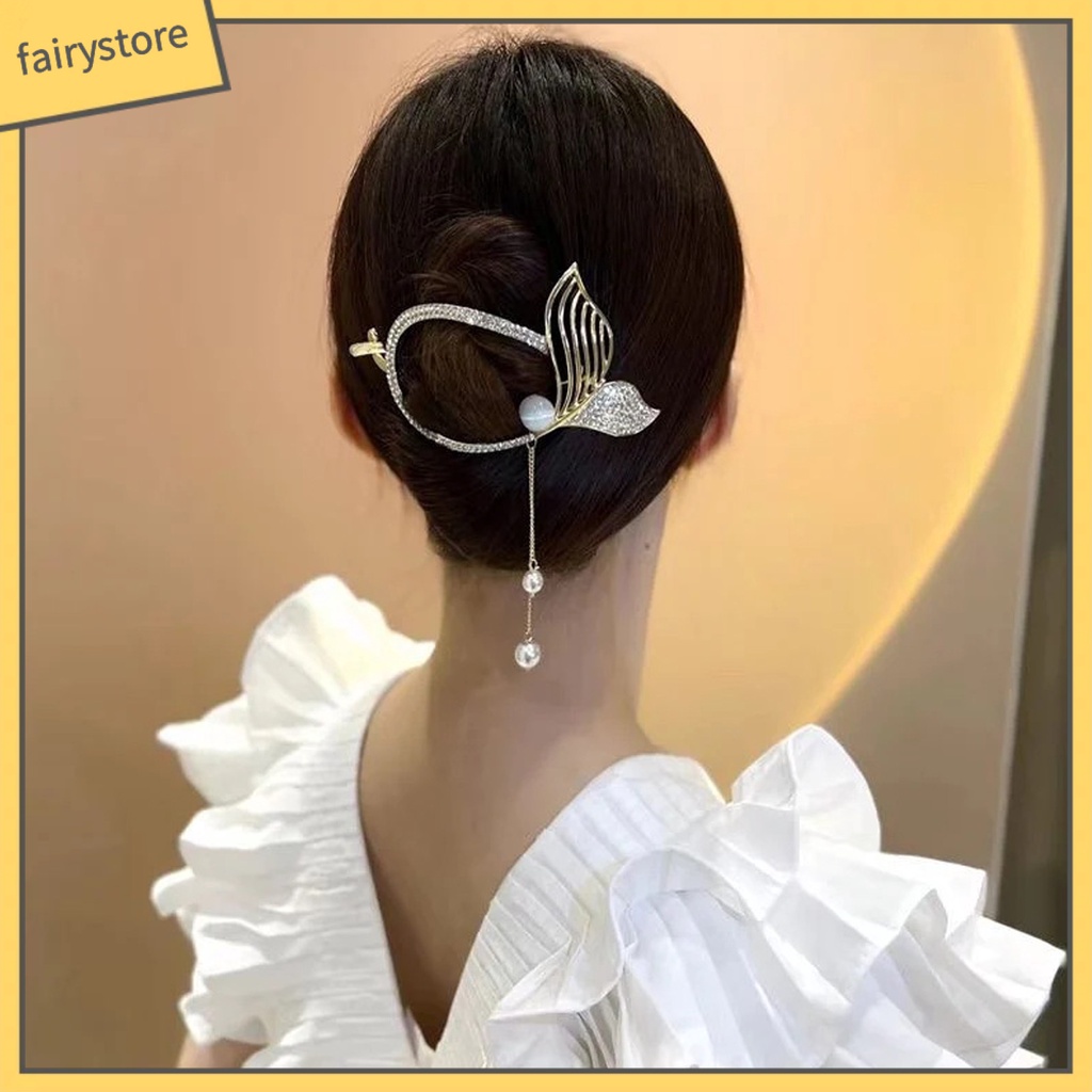 Kẹp Tóc Đính Đá / Ngọc Trai Giả Hình Đuôi Cá Chống Trượt Tiện Dụng