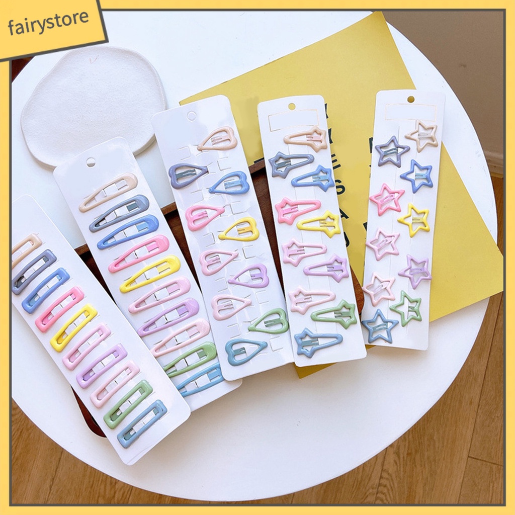 Set 10 Kẹp Tóc Hình Ngôi Sao / Trái Tim Hoạt Hình Co Giãn Chống Trượt Màu Kẹo Ngọt