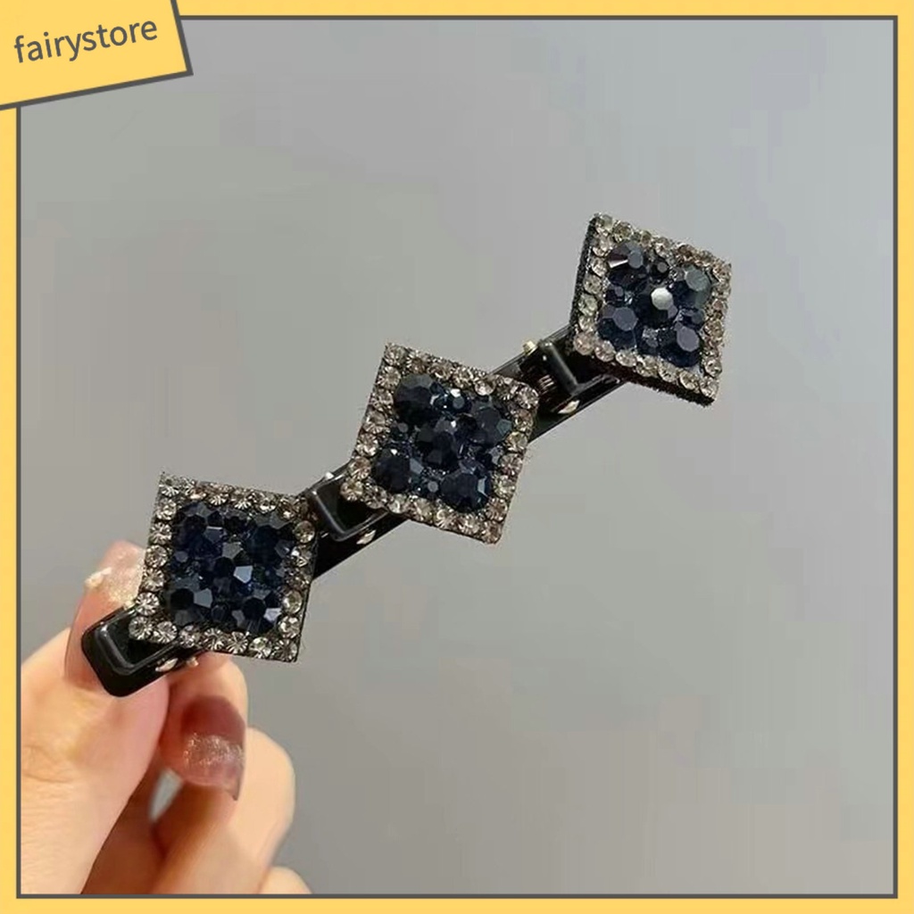 Kẹp Tóc Đính Đá Hình Vuông Bằng Nhựa Lấp Lánh Chống Rơi