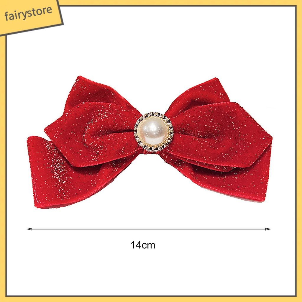 Kẹp Tóc Nơ Đính Ngọc Trai Giả Lấp Lánh Chống Trượt Trang Trí Năm Mới