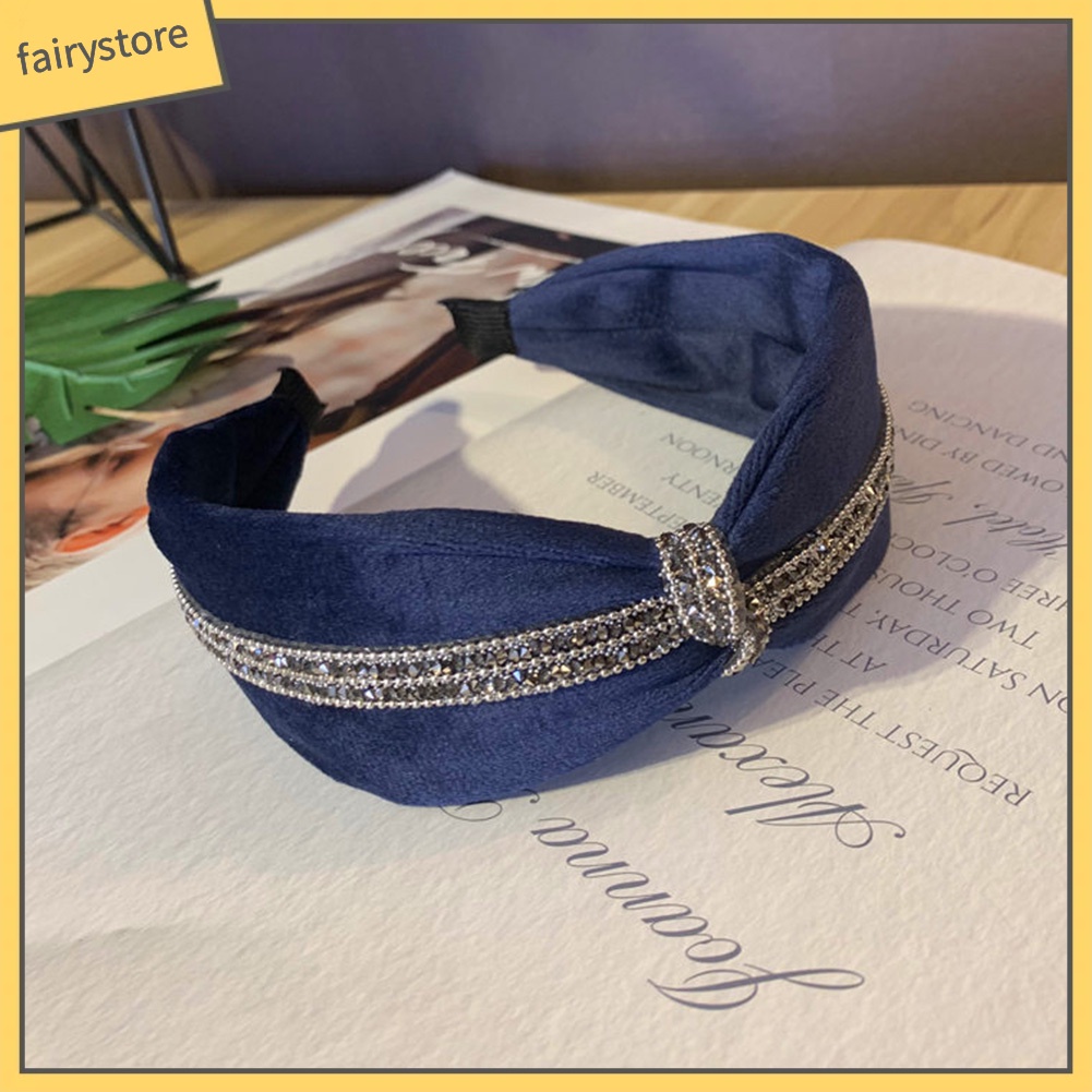 Băng Đô Cài Tóc Bản Rộng Thắt Nút Đính Đá Kiểu Vintage Cho Nữ