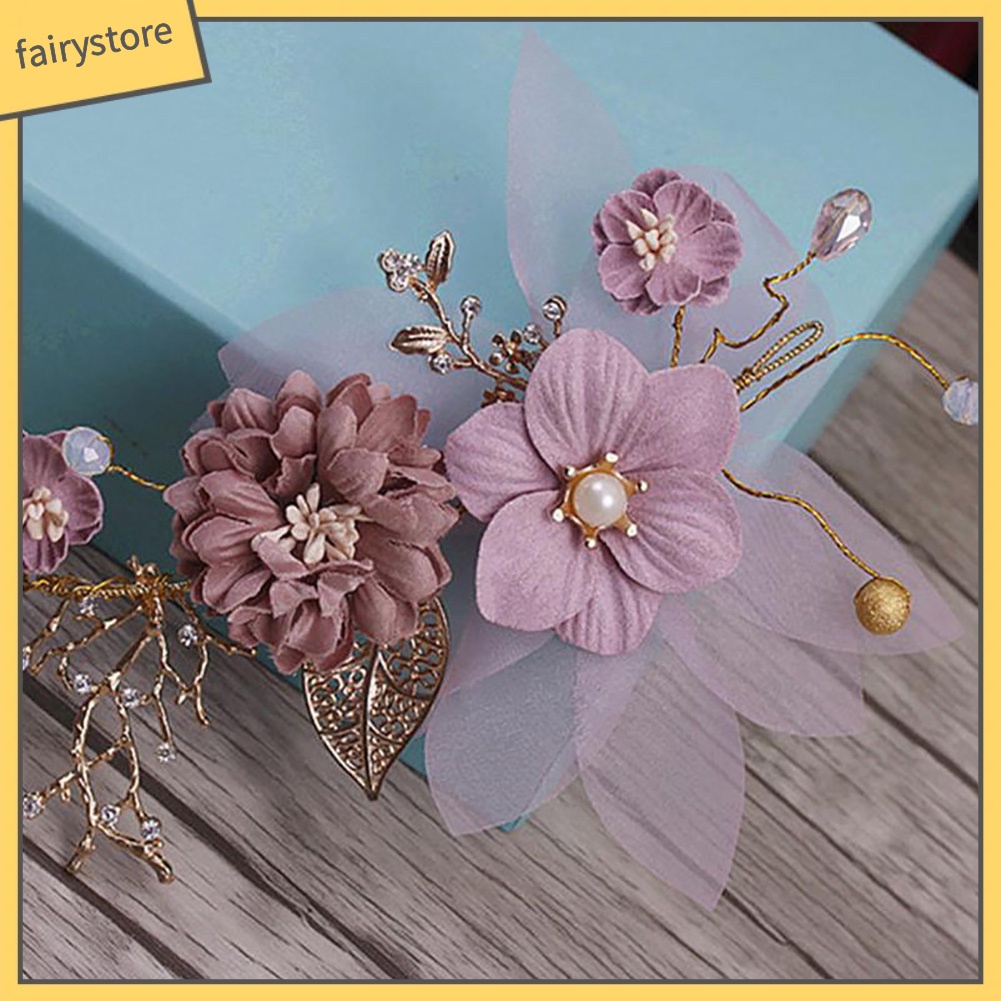 Băng Đô Hoa Cài Tóc Đính Ngọc Trai Nhân Tạo Cho Cô Dâu