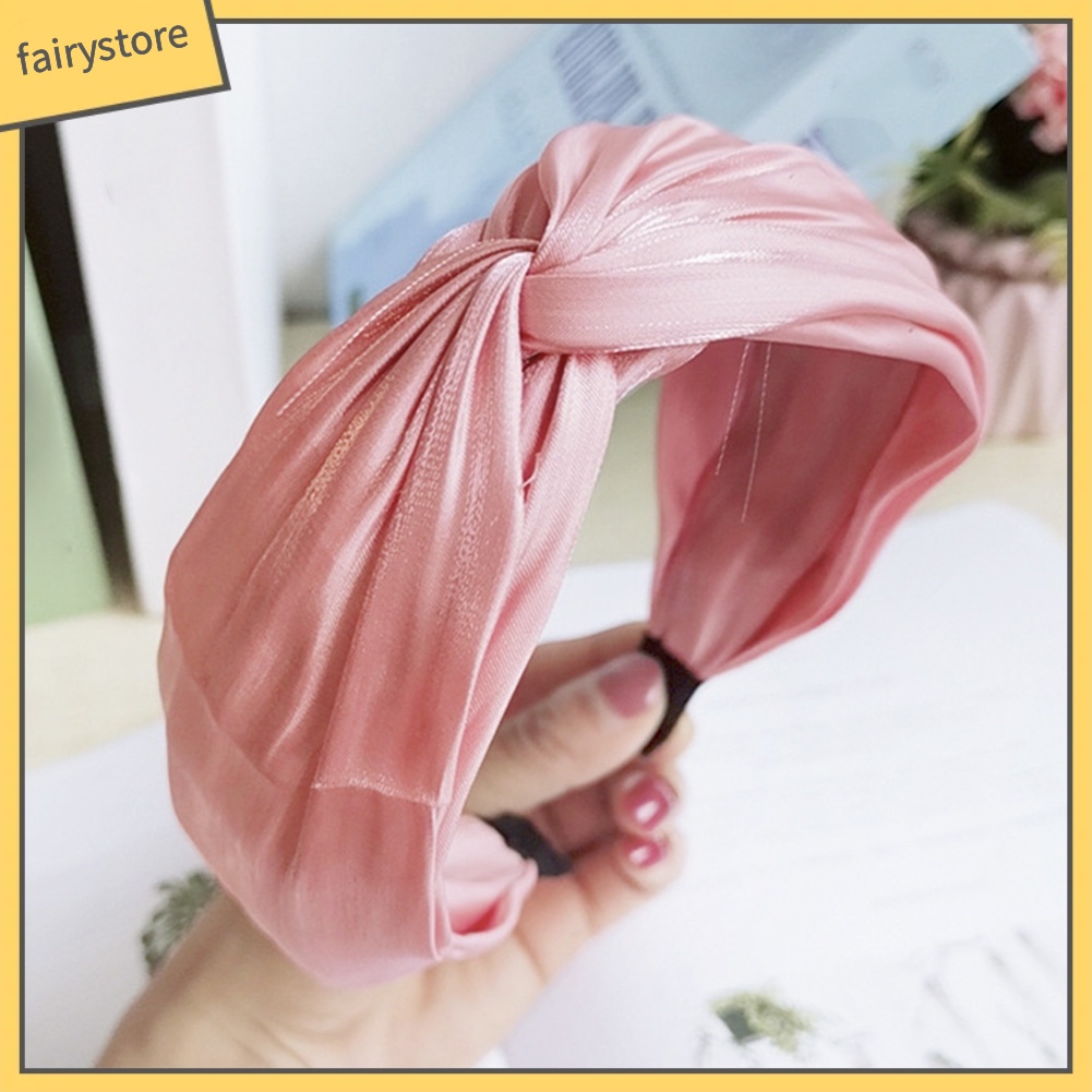 Băng Đô Cài Tóc Bản Rộng Thắt Nút Màu Sắc Trơn Cho Nữ