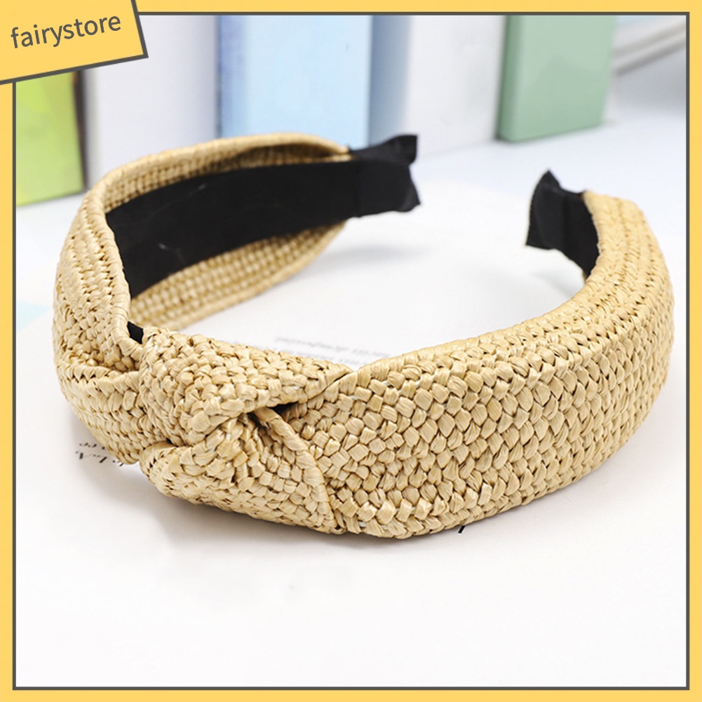 Băng Đô Đan Rơm Thắt Nút Chéo Thời Trang Đi Biển Mùa Hè Cho Nữ