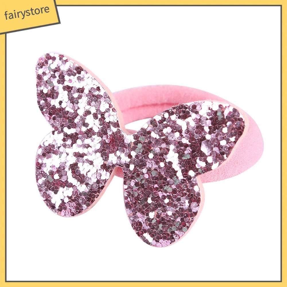 Set 7 Dây Cột Tóc Co Giãn Đính Kim Sa Hình Bướm Cho Bé Gái