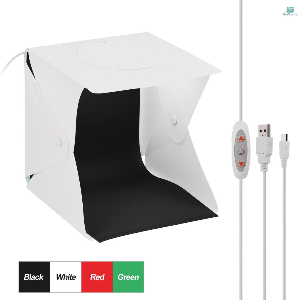 22*23*24cm Foldable Studio Light Box LED Photo Photography Shooting Tent Softbox 5500K White Light Brightness Adjustable with White Black Green Red Backdrops