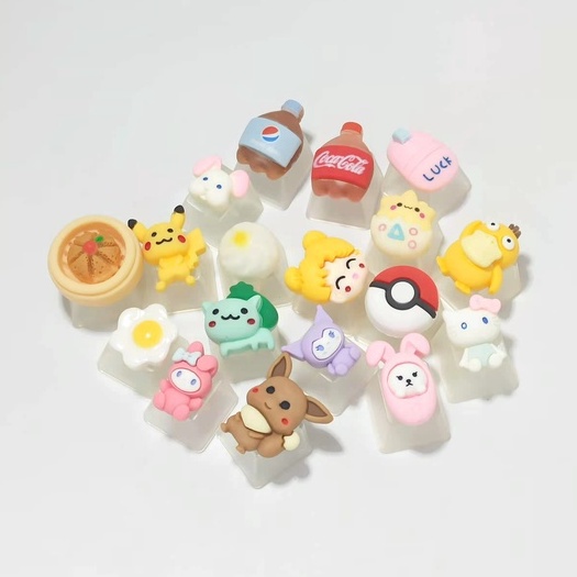 Nút Bàn Phím Trong Suốt Họa Tiết Pokemon Màu Hồng Dễ Thương