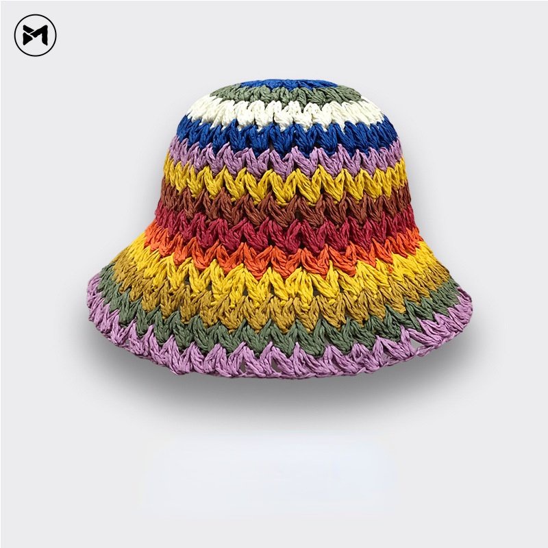 Nón Tai Bèo Vành Rộng Họa Tiết Sọc Cầu Vồng Thời Trang Nhật Bản Mới 2023