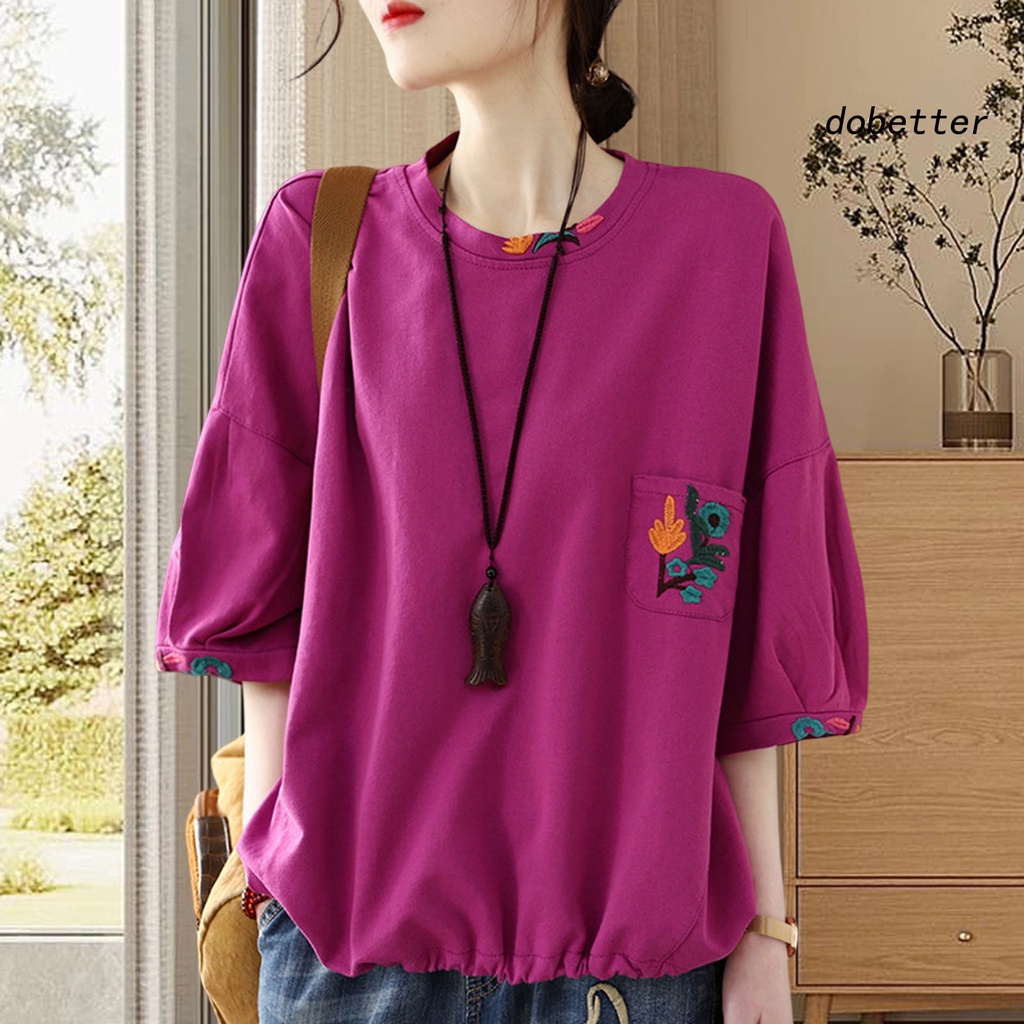 [DO] Áo Thun Tay Lỡ Đèn Lồng Thêu Hoa Mỏng Vừa Vặn Đường Phố Có Túi Thu Gọn Được Cho Nữ