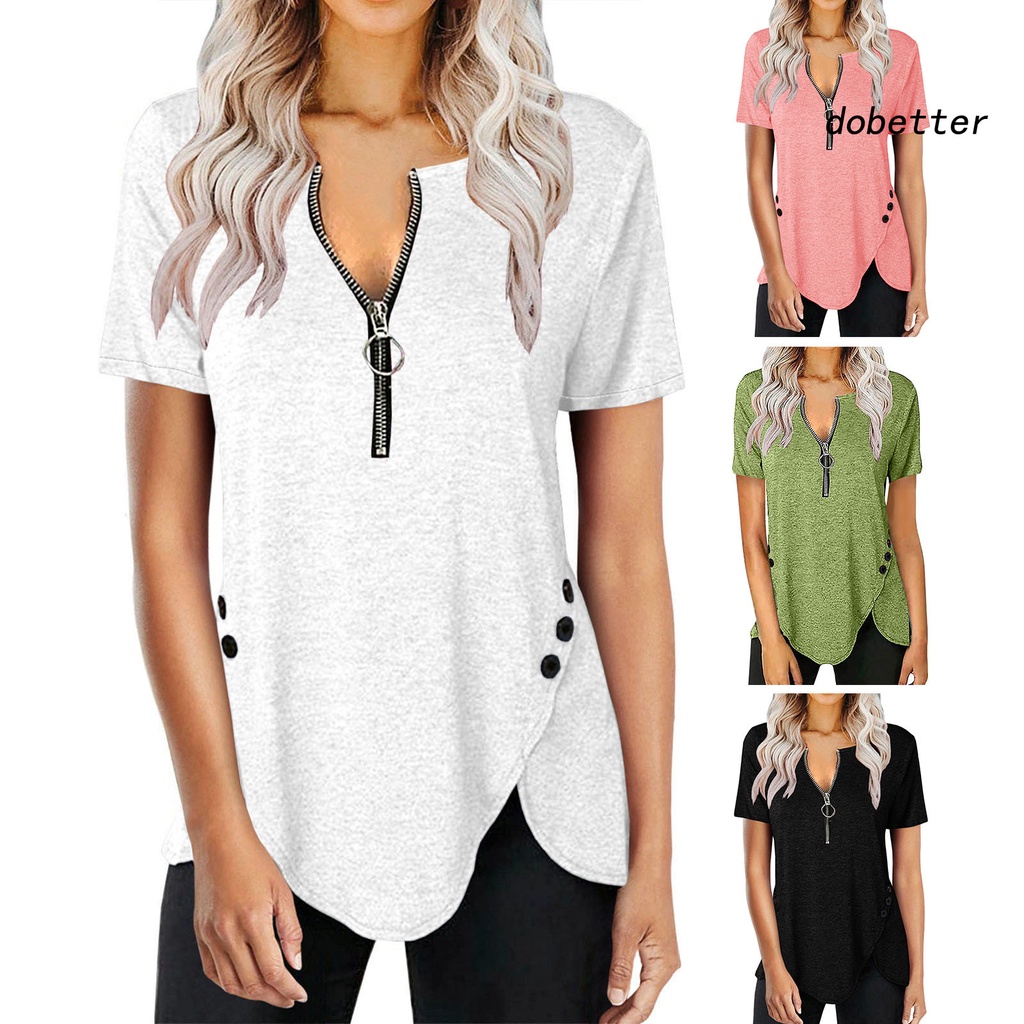 Áo Sơ Mi Cổ Chữ V Bằng Polyester Co Giãn Thoáng Khí Màu Sắc Đơn Giản Thời Trang Mùa Hè Cho Nữ