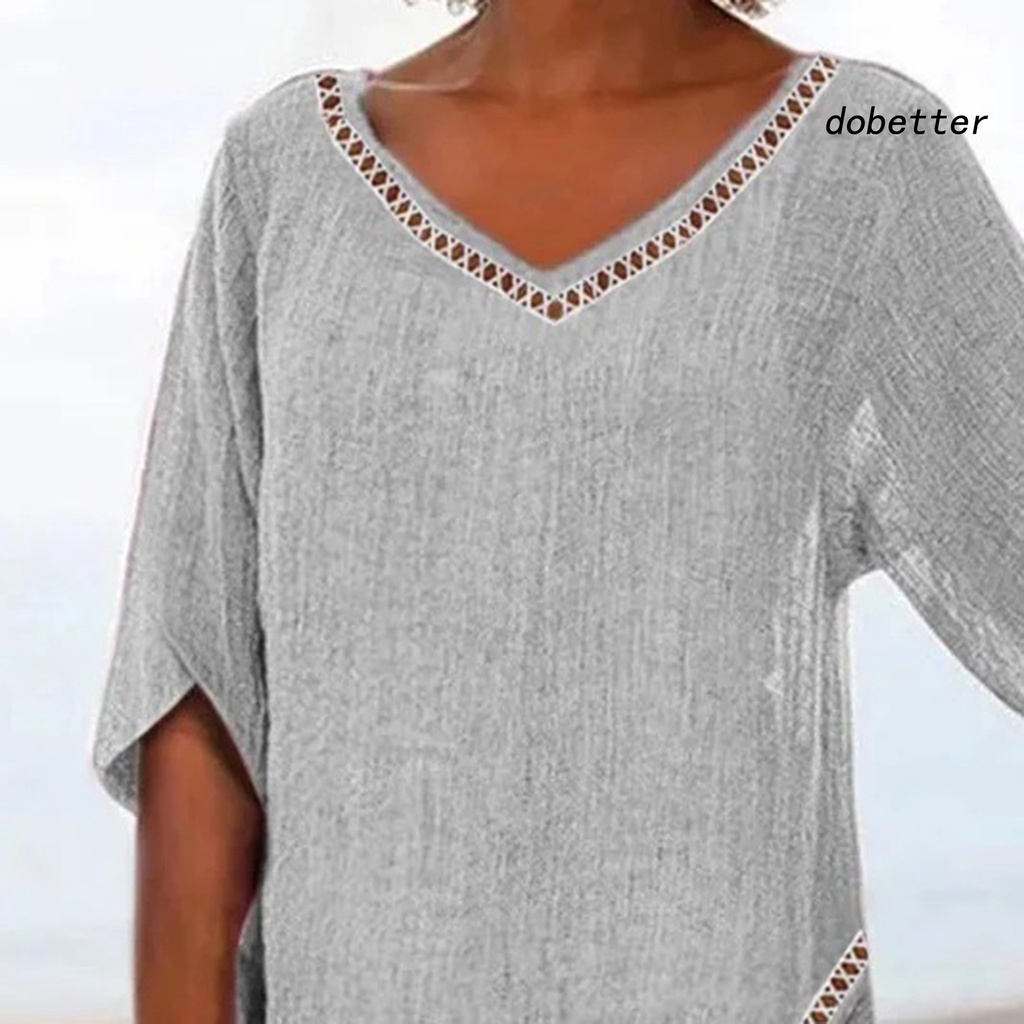 [DO] Áo Sơ Mi Dáng Rộng Cổ Chữ V Viền Ren Không Đều Màu Sắc Tinh Khiết Dành Cho Nữ