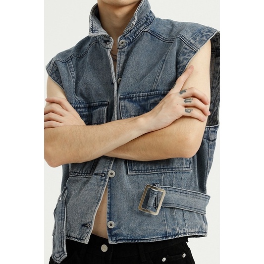 Áo Khoác Denim Không Tay Dáng Rộng Phong Cách Thời Trang Retro Mỹ