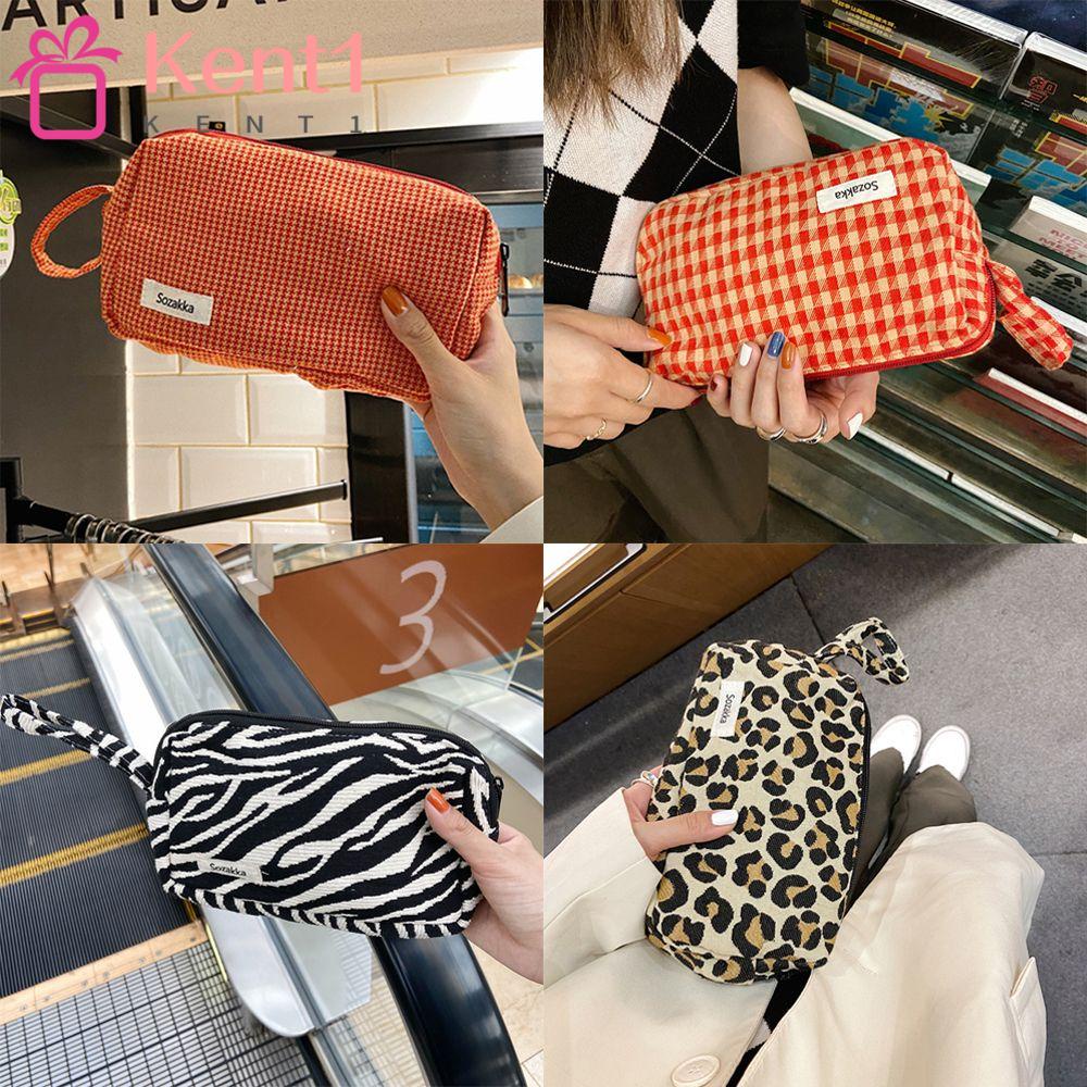 Túi Đựng Mỹ Phẩm KENT1 Vải Canvas Họa Tiết Da Báo Ngựa Vằn Đơn Giản