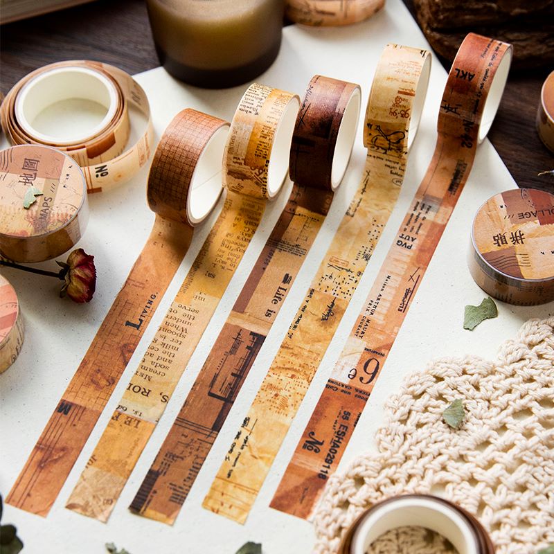 Cuộn Băng Keo Washi Phong Cách Vintage Nhật Bản Dùng Trang Trí Sổ Tay DIY