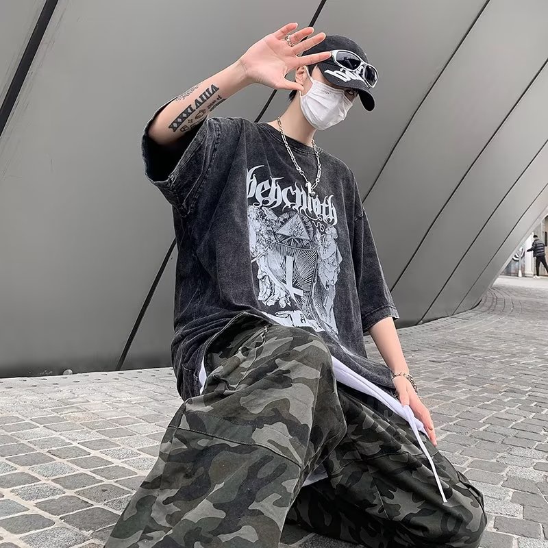 Áo Thun Cotton Ngắn Tay Phong Cách Retro Đường Phố Cho Nam