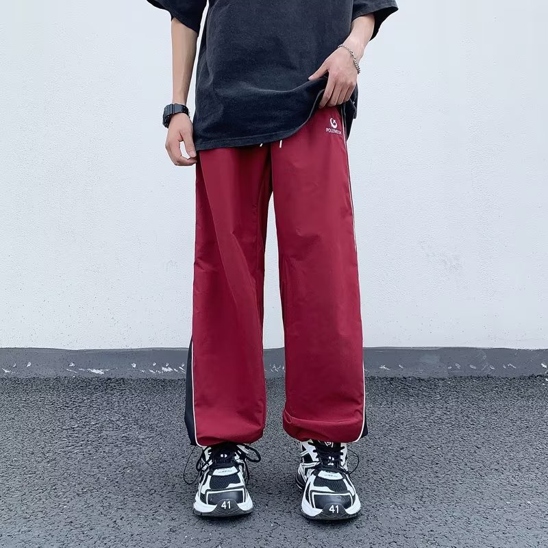 Quần Dài Thể Thao Thêu Họa Tiết Màu Sắc Tương Phản Phong Cách Đường Phố Cho Nam