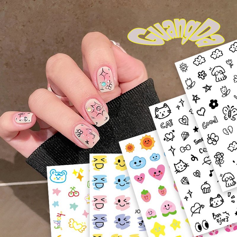 Miếng Dán Trang Trí Móng Tay Họa Tiết Hoạt Hình Graffiti Cho Nữ DIY