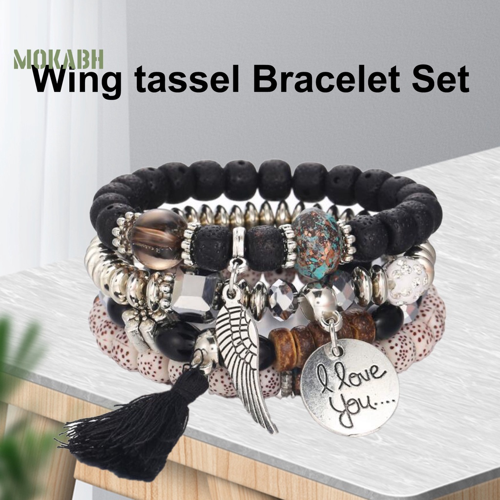 [Mok Abh] Bộ 4 Vòng Tay Chuỗi Hạt Nhiều Lớp Phong Cách Bohemian