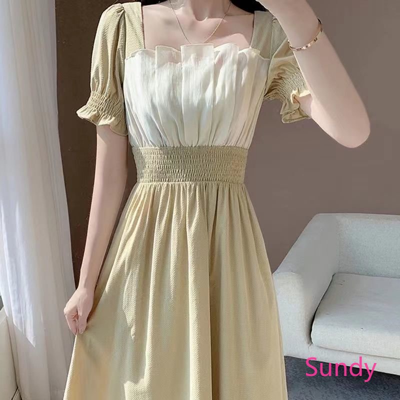 Đầm Công Chúa Cổ Vuông Co Giãn Phong Cách Pháp Thời Trang Mùa Hè Ngọt Ngào Cho Nữ Plus Size