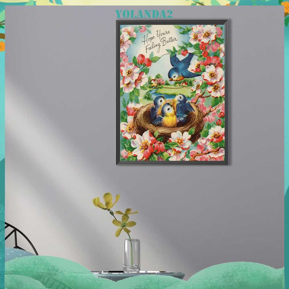 Tranh Đính Đá Kim Cương Toàn Bộ 5D DIY Hình Vẽ Chim Và Hoa