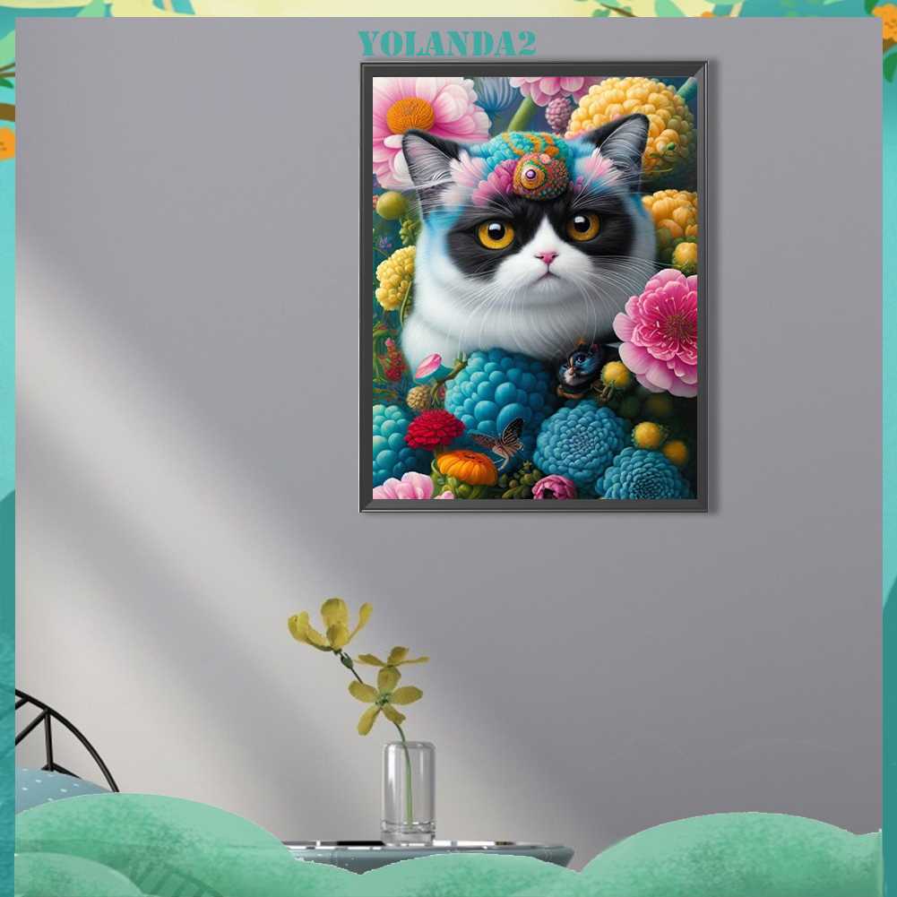 Tranh Đính Đá Kim Cương Toàn Bộ 5D DIY Hình Vẽ Mèo Trang Trí Nhà Cửa