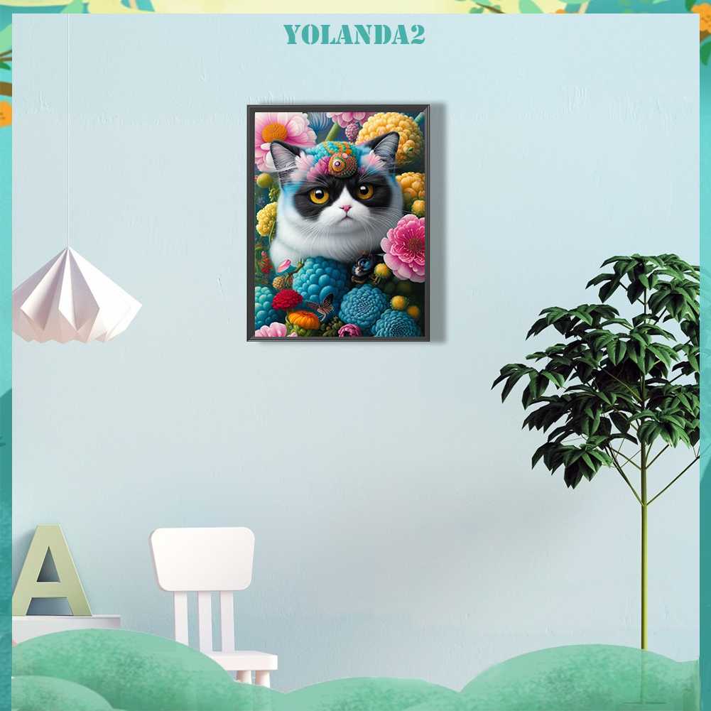 Tranh Đính Đá Kim Cương Toàn Bộ 5D DIY Hình Vẽ Mèo Trang Trí Nhà Cửa