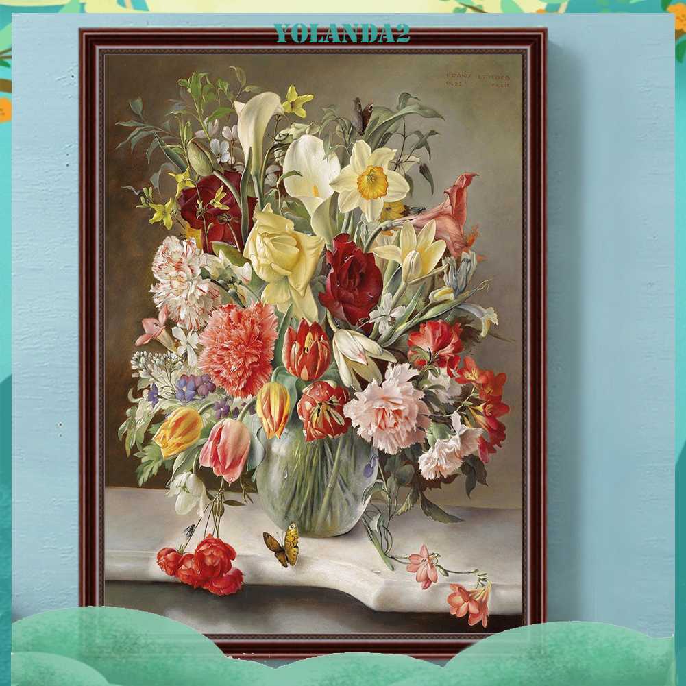 Tranh Đính Đá Kim Cương Toàn Bộ 5D DIY Hình Vẽ Hoa Trang Trí Nhà Cửa