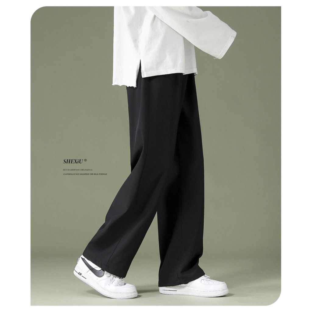 Quần Dài Vải Lụa Lạnh Mỏng Dáng Rộng Màu Đen Thời Trang Xuân Thu Cho Nam
