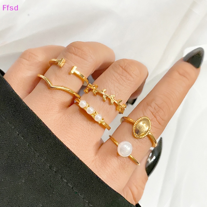 {Ffsd} Bộ 6 Nhẫn Midi Đeo Khớp Ngón Tay Đính Ngọc Trai Nhân Tạo Hình Học Phong Cách Bohemian Vintage Cho Nữ