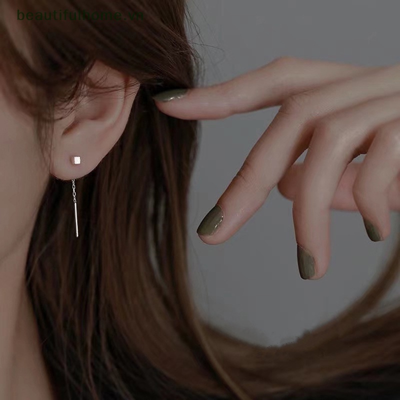 [beautifulhome] Khuyên Tai Dáng Dài Tua Rua Hình Hộp Phong Cách Đơn Giản Hợp Thời Trang Mỏng [beauty]