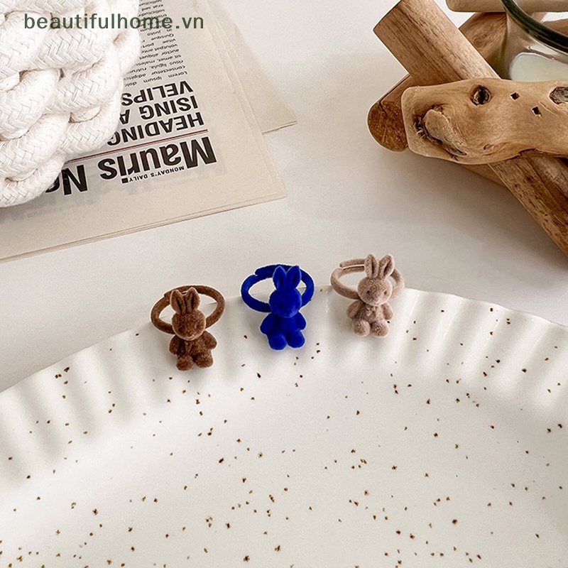 [beautifulhome] Nhẫn Hở Hình Thỏ Nhồi Bông Bằng Nhung Dễ Thương Có Thể Điều Chỉnh Làm Quà Tặng Trang Sức anillo [beauty]