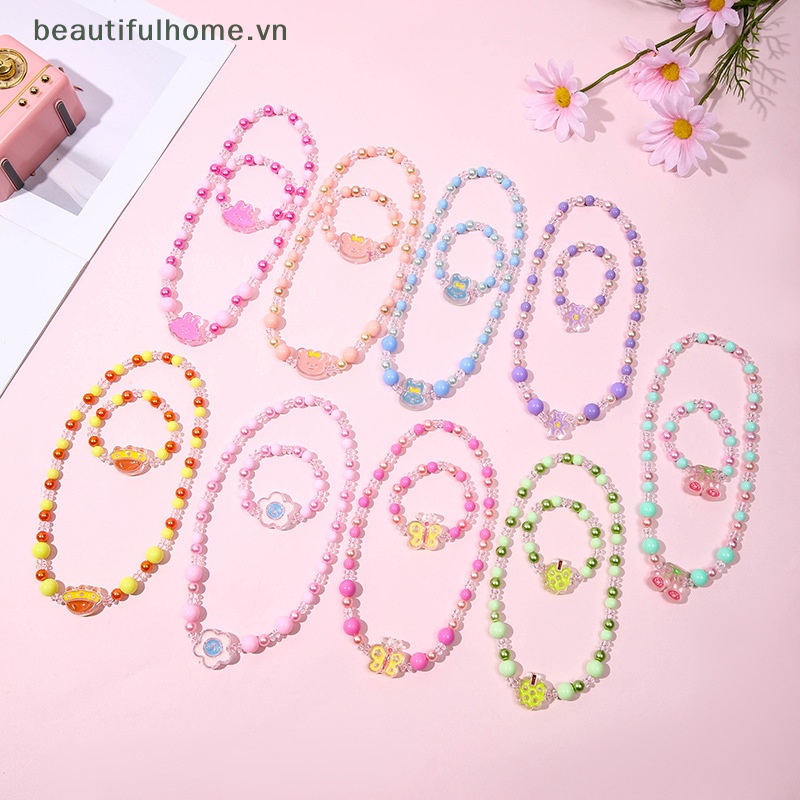 1 Set Dây Chuyền / Vòng Tay Trong Suốt Màu Kẹo Ngọt Họa Tiết Hoạt Hình Dễ Thương Cho Nữ