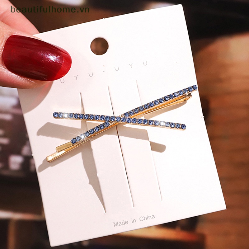 Kẹp Tóc Kim Loại Hình Chữ X Đính Đá Pha Lê Nhiều Màu Sắc