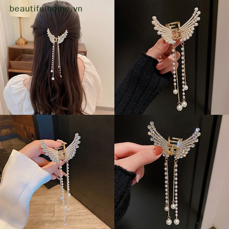Kẹp Tóc Bướm / Cá Mập Bằng Kim Loại Đính Ngọc Trai Phong Cách Vintage Thời Trang