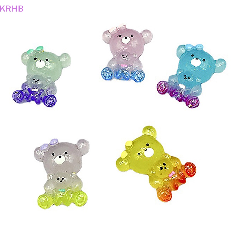 Bộ 2 Tượng Gấu Hoạt Hình Ba Chiều Bằng Nhựa Resin Màu Gradient Trang Trí Nhà Cửa / Xe Hơi Mới