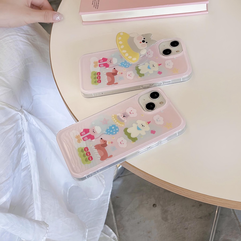 Ốp Điện Thoại tpu Mềm Trong Suốt Hai Mặt Có Vòng Nhẫn Giá Đỡ In Hình Cún Bơi Lội Cho iPhone 14 13 12 11 PRO MAX