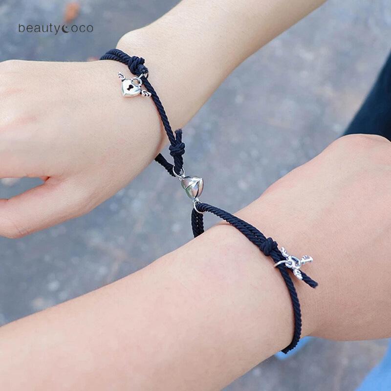 beautycoco🍊Vòng Đeo Tay Cặp Đôi Bằng Cao Su Khóa Nam Châm Hình Trái Tim Đơn Giản Làm Quà Tặng Cho Bạn Gái