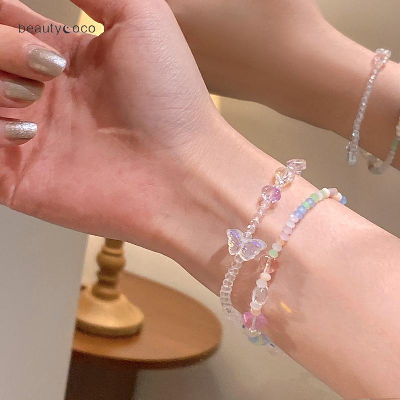 Beautycoco🍊Vòng Tay Dây Thừng Đính Hạt Acrylic Nhiều Màu Hình Bướm Có Thể Điều Chỉnh Xinh Xắn