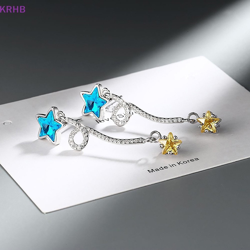 1 Đôi Bông Tai Hình Ngôi Sao Nhỏ Đính Đá Zircon Màu Xanh Dương Dễ Thương Dành Cho Nữ Mới