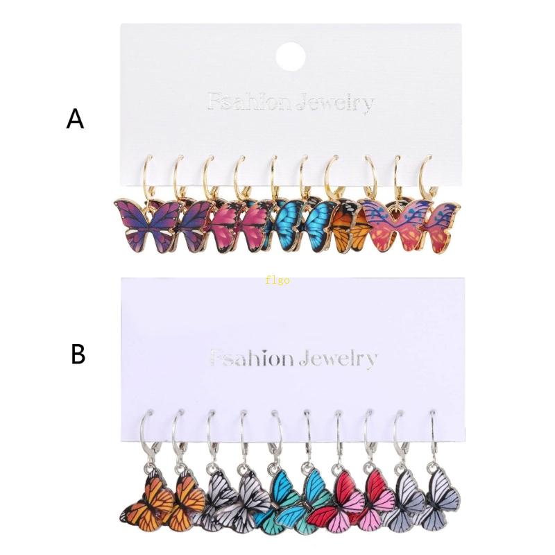 Set 5 Đôi Bông Tai Hợp Kim Hình Bướm Nhiều Màu Sắc Đơn Giản Cho Nữ