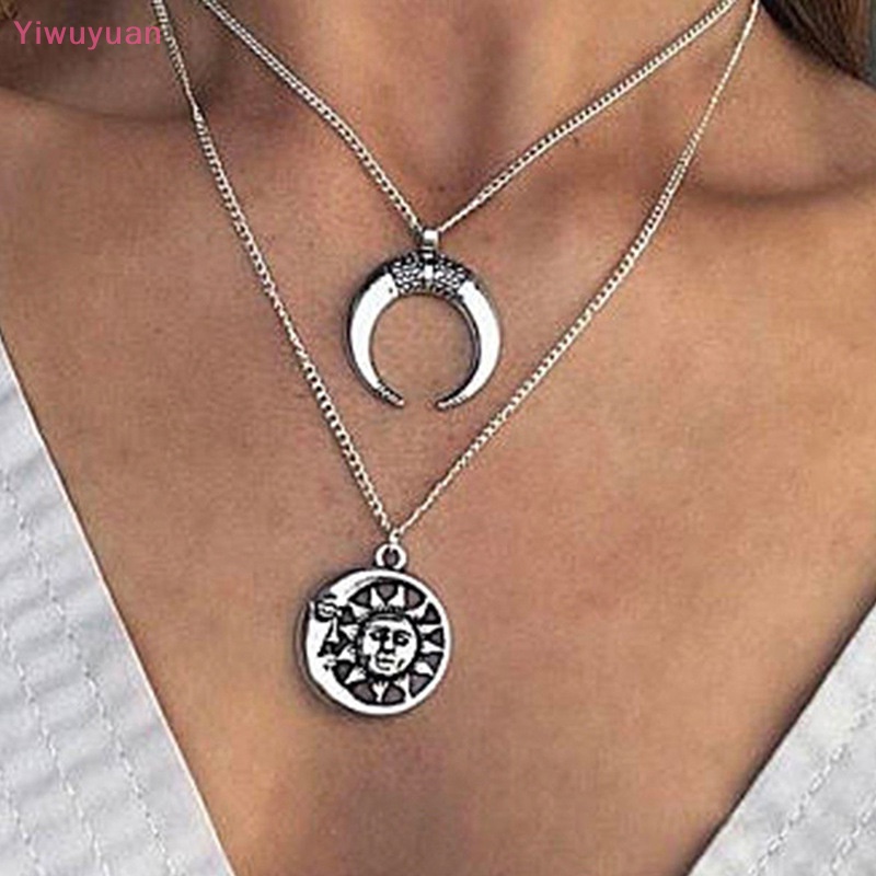 Dây Chuyền Nhiều Lớp Mặt Hình Mặt Trăng Phong Cách Boho Thời Trang Mới Cho Nữ