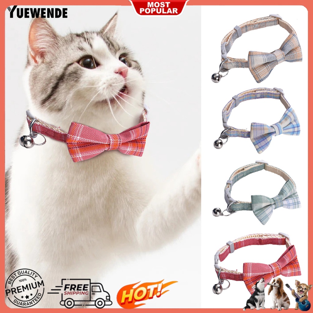 Vòng Cổ Họa Tiết Caro Đính Nơ Có Thể Điều Chỉnh Cho Thú Cưng