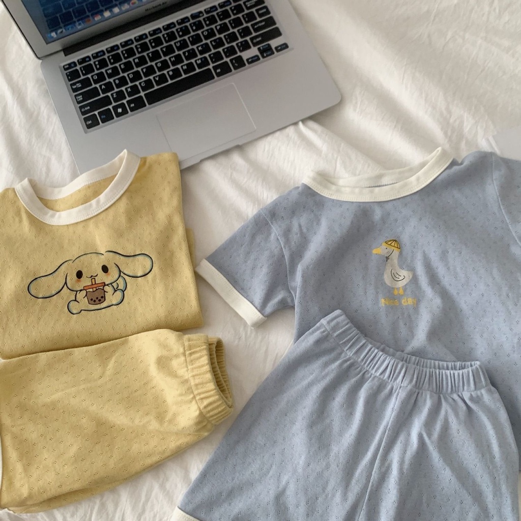 Bộ Đồ Ngủ Tay Ngắn Chất Cotton Thoáng Khí In Họa Tiết Hoạt Hình Dễ Thương Thời Trang Mùa Hè Cho Bé Trai Và Gái 5 Tuổi